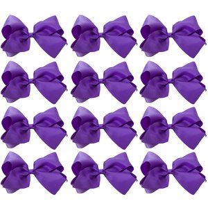 12pc Baby Girls Teens Women Solid 8" Hair Bows